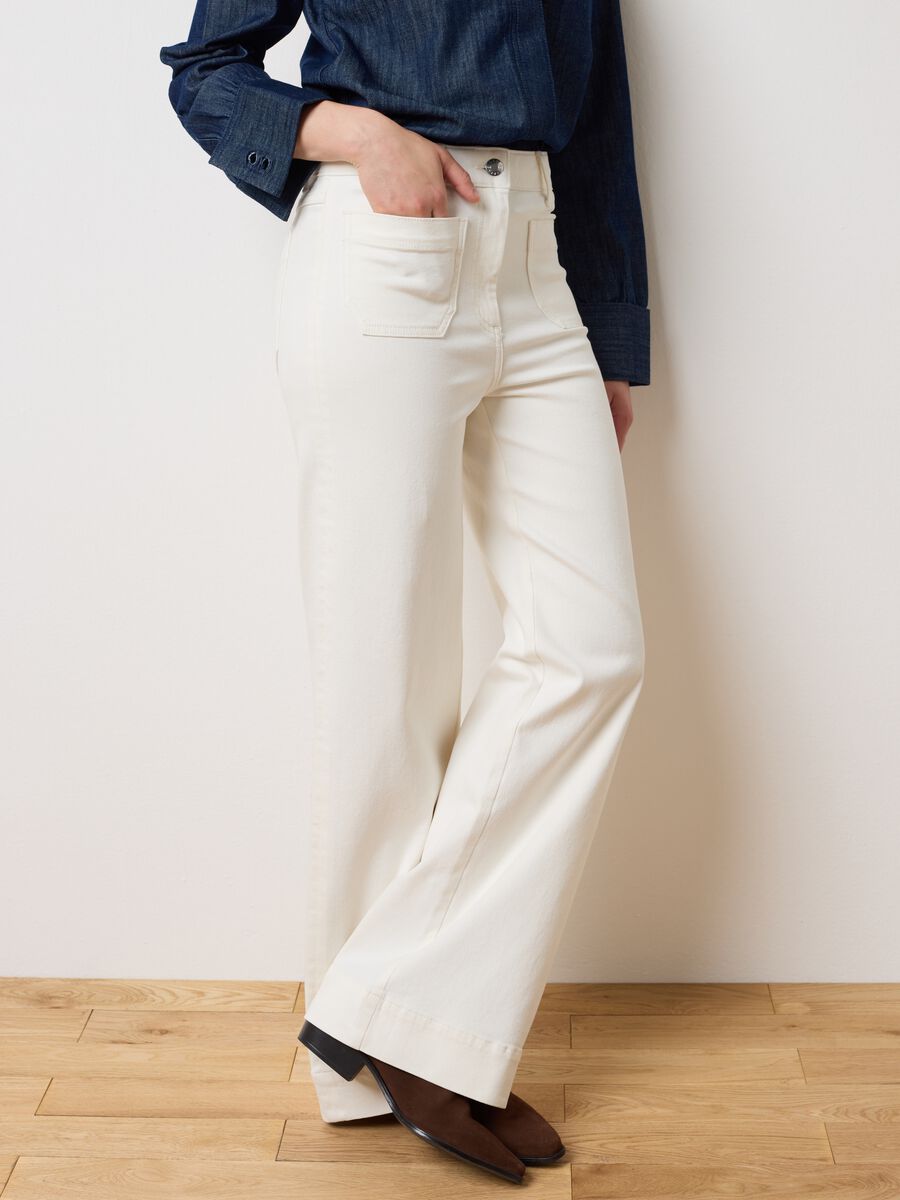 Wide Leg Beige Denim Trousers_3