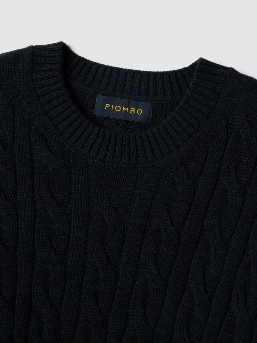 Maglione in puro cotone blu regular fit con design intrecciato_5