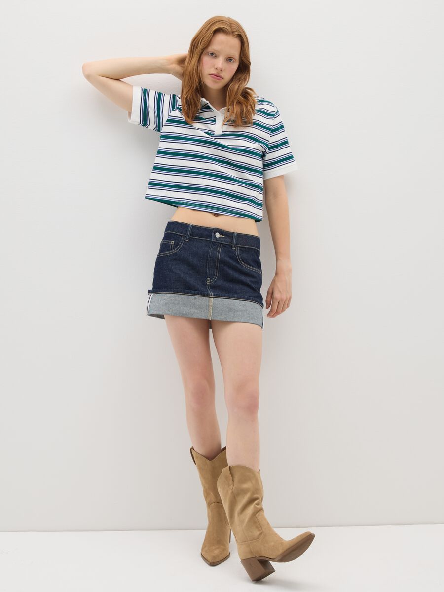 Minigonna in puro cotone multicolor regular fit con bordo risvoltato_0