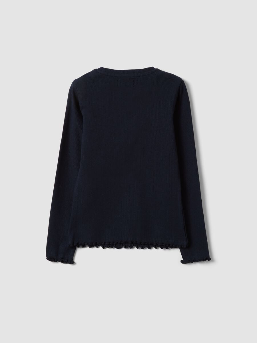 Blue ribbed stretch organic cotton T-shirt_1