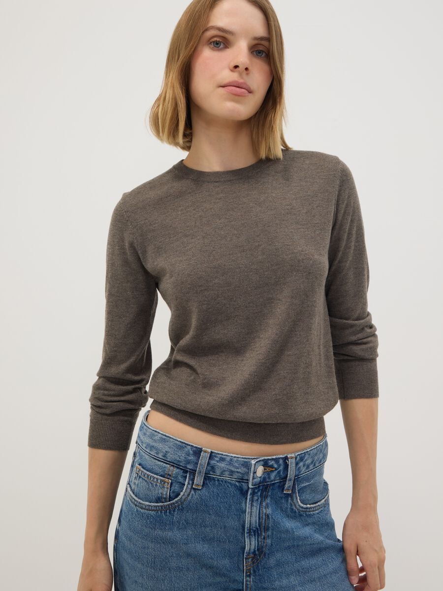 Grey crew-neck wool-blend jumper, regular fit_0