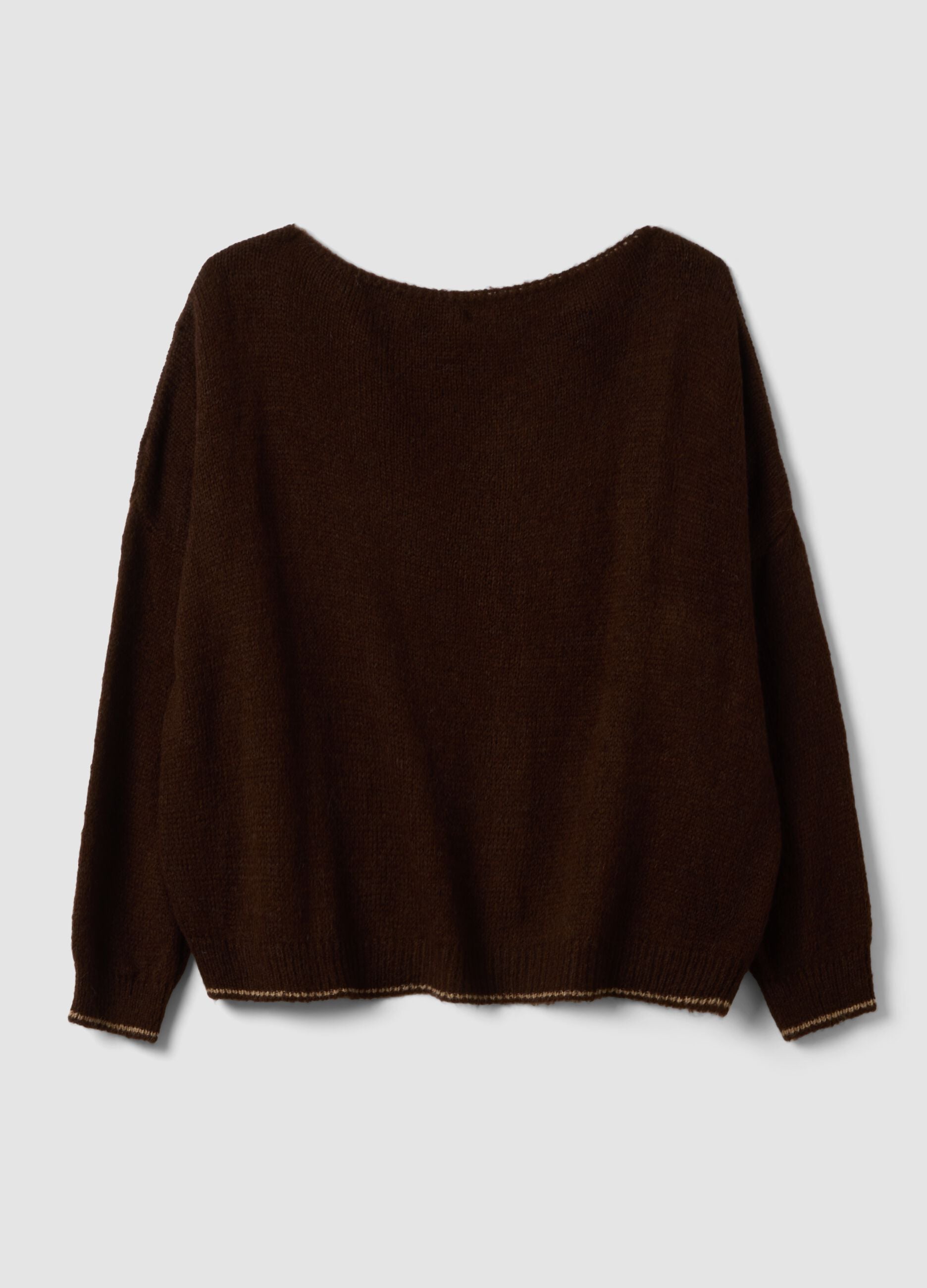 Brown regular-fit wool-blend jumper with contrast trims