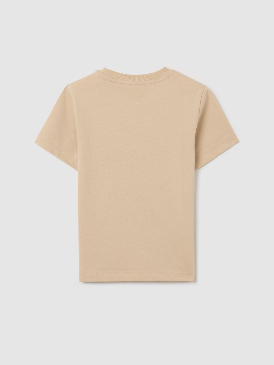 Beige cotton T-shirt with lettering print_1