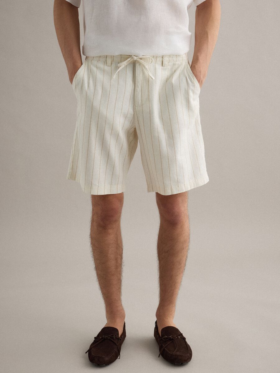 Shorts in misto lino e cotone a righe multicolor regular fit_1