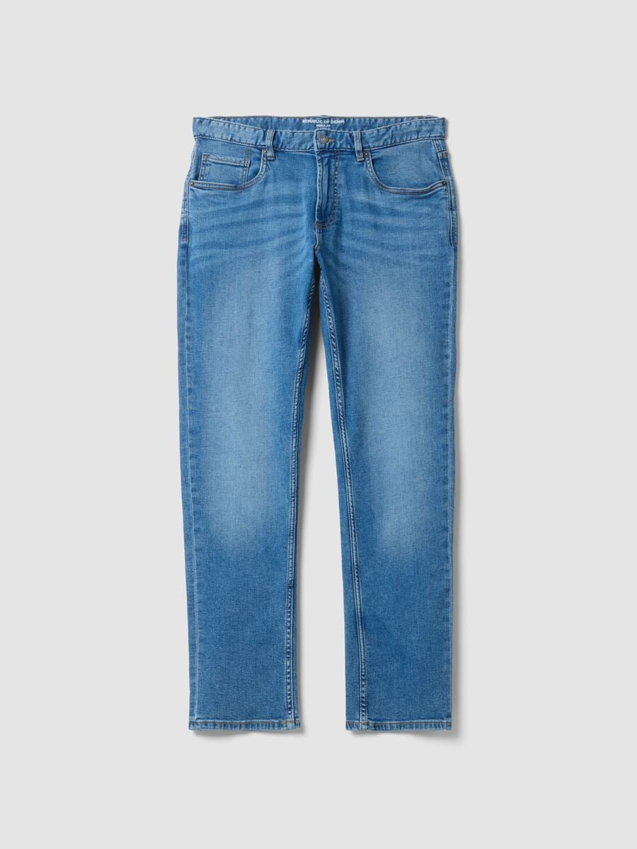 Blue stretch-cotton denim jeans, regular fit_0