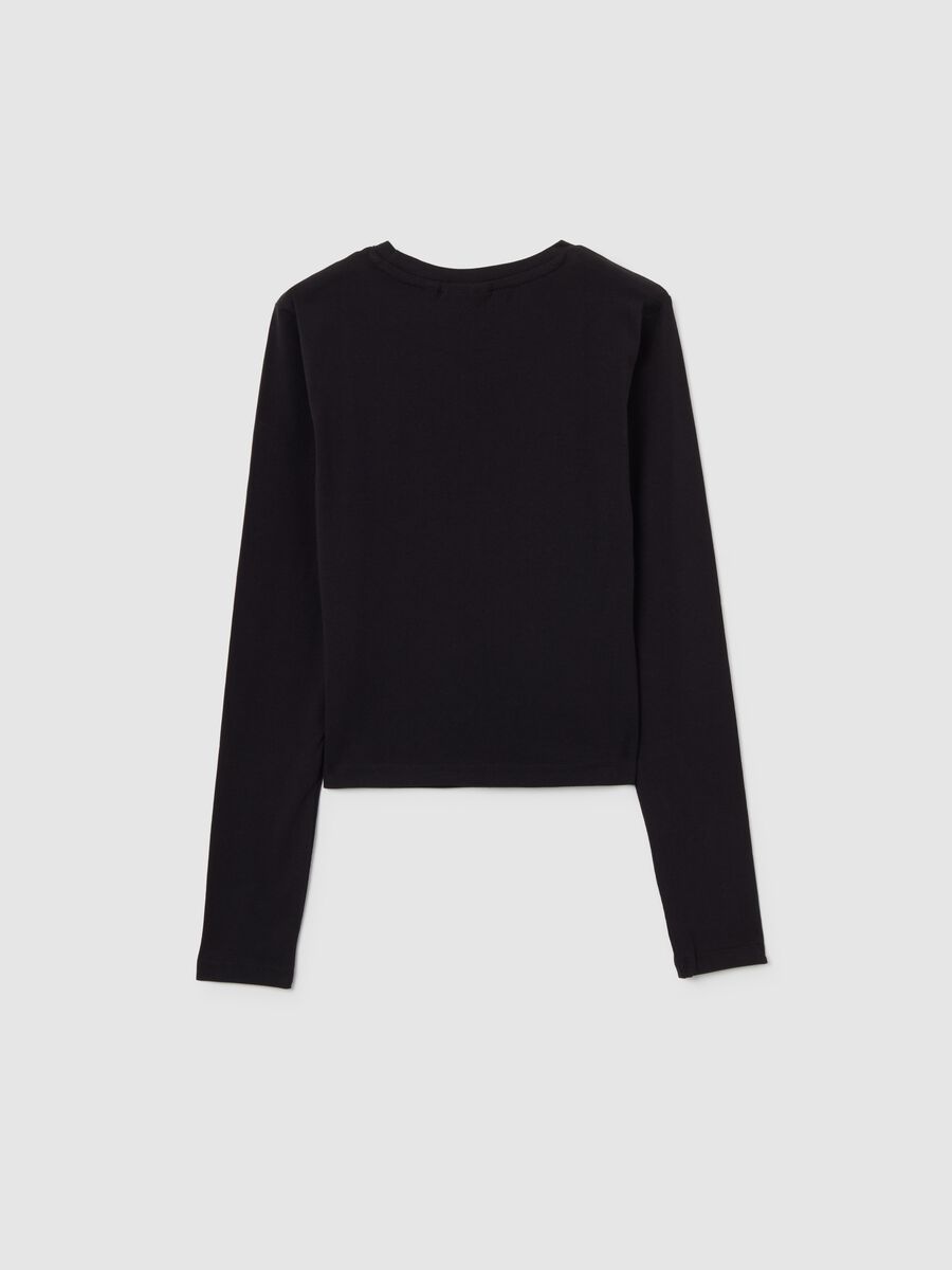 T-shirt da ragazze in cotone elasticizzato nera slim fit con logo Chicago Bulls_4