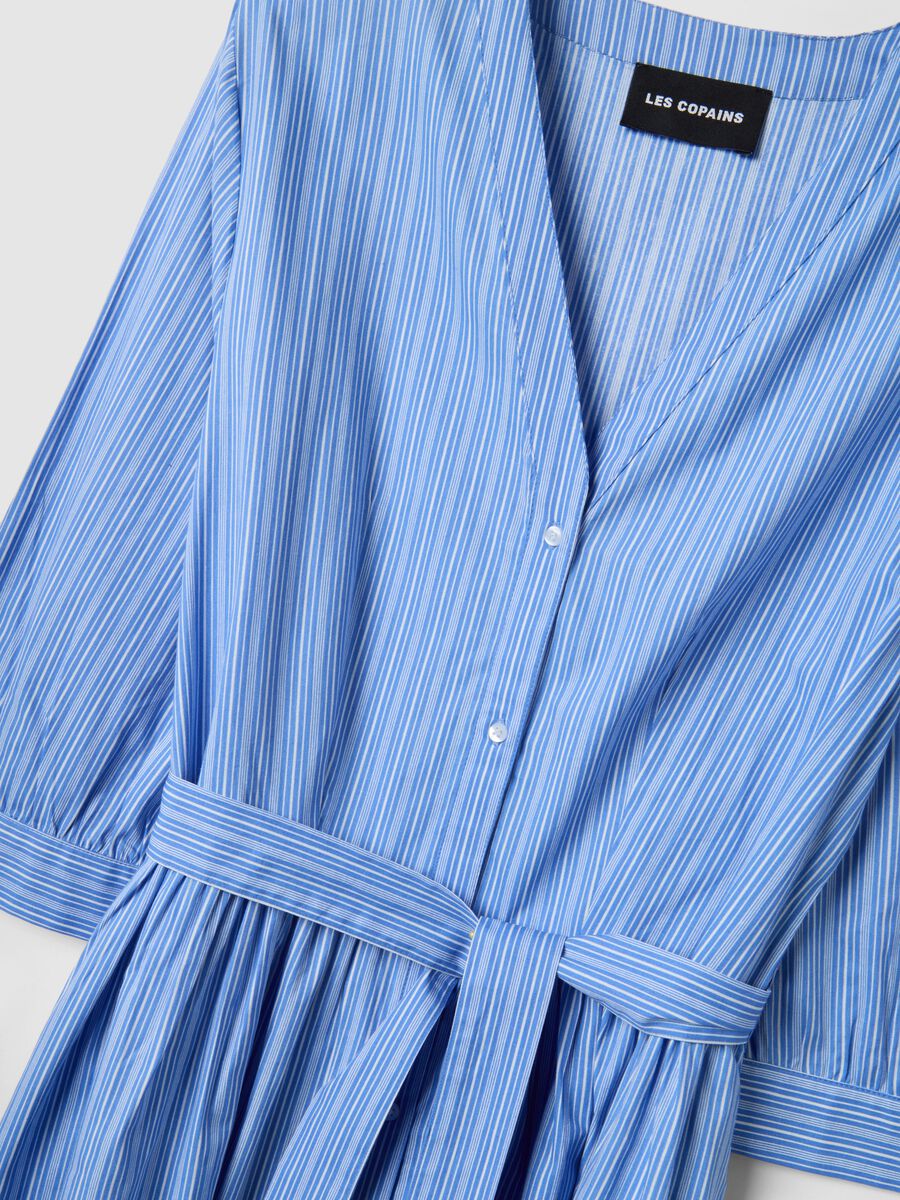 Pure cotton blue striped dress with V-neck in regular fit_1