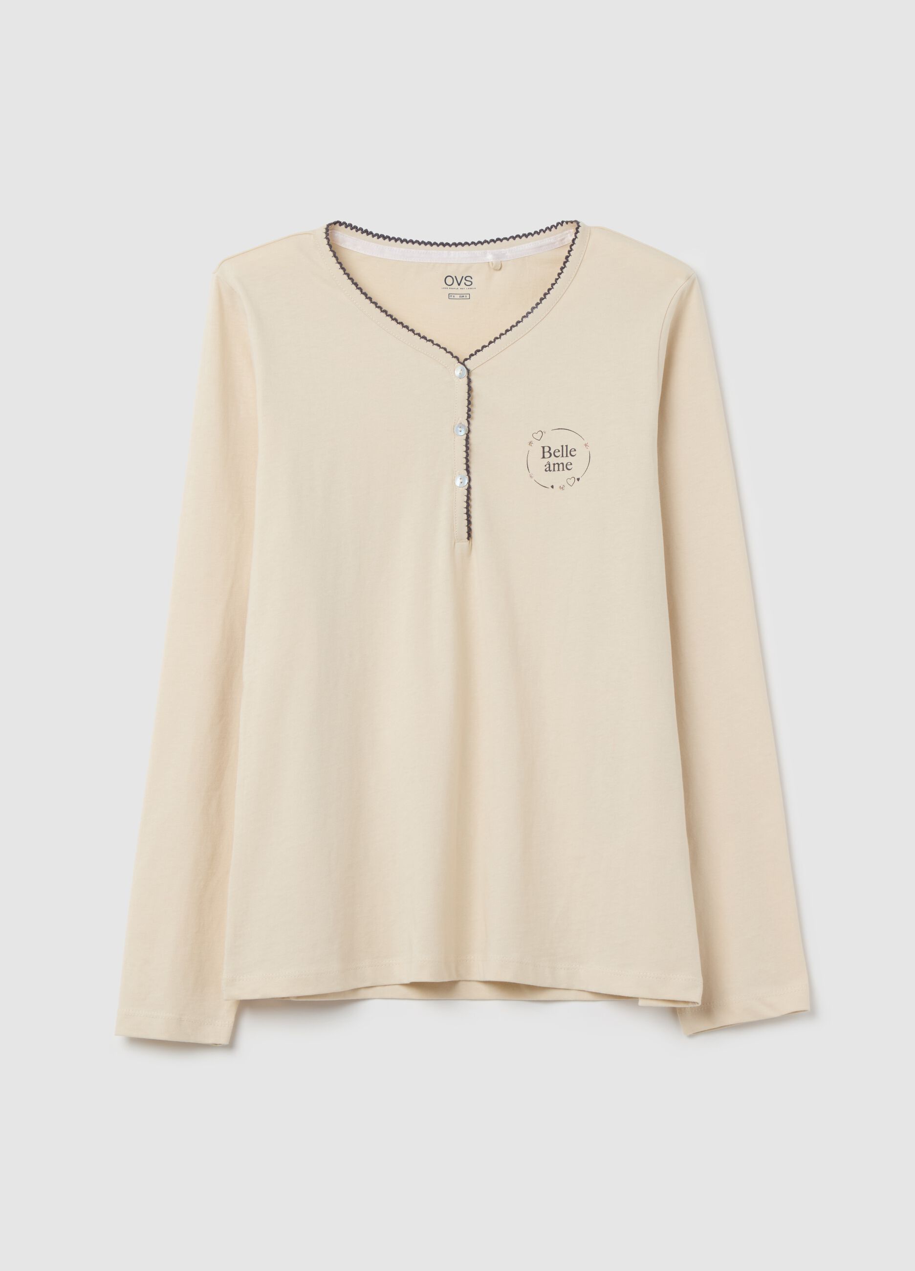 Pyjama top with granddad neckline and "Belle Âme” print