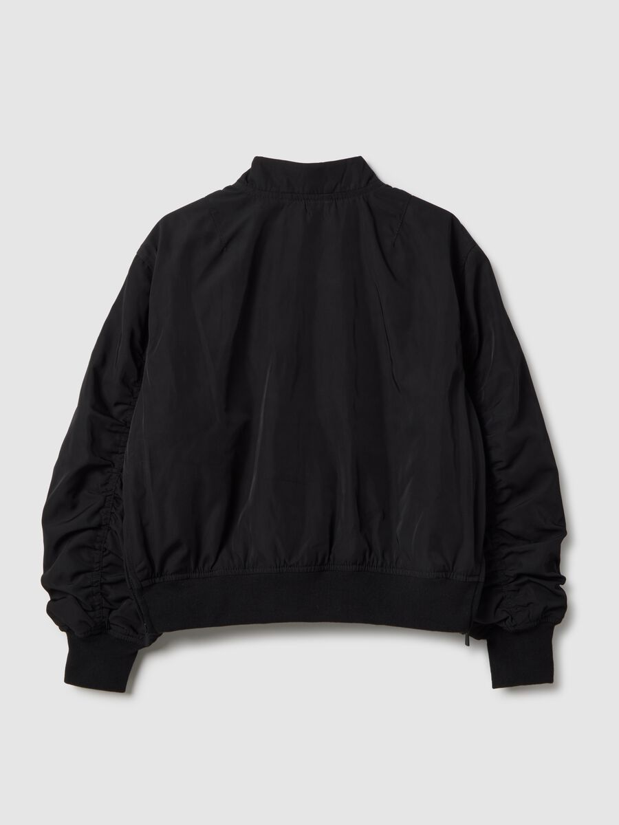 Oversized fit black bomber jacket for girls with pockets_4