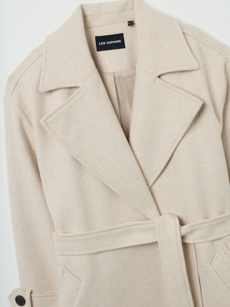Beige wool blend coat with belt_1