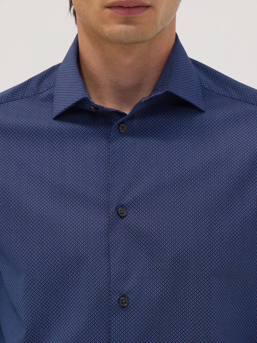 Camicia blu in popeline di cotone elasticizzato slim fit_1