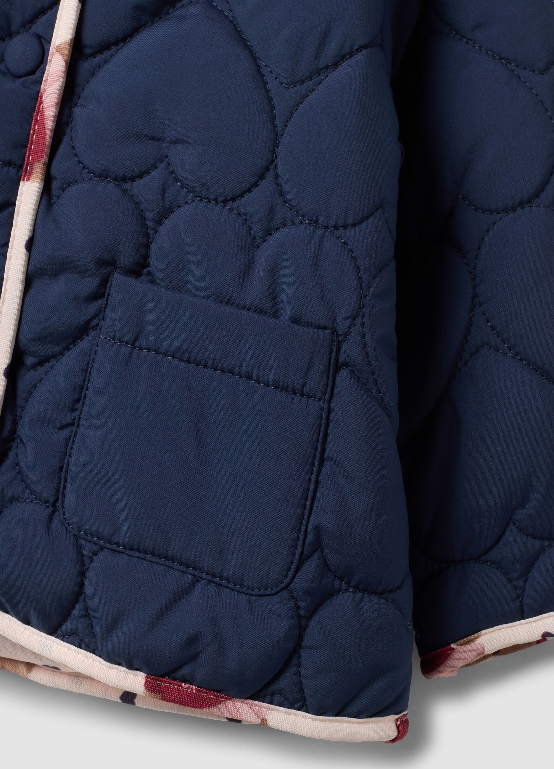 Blue padded hooded jacket with heart print for baby girl