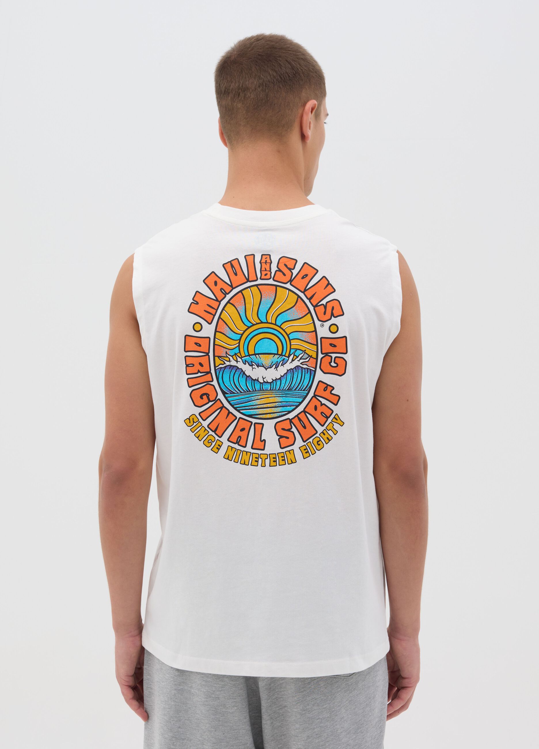 White Pure Cotton Vest with Ovs Print