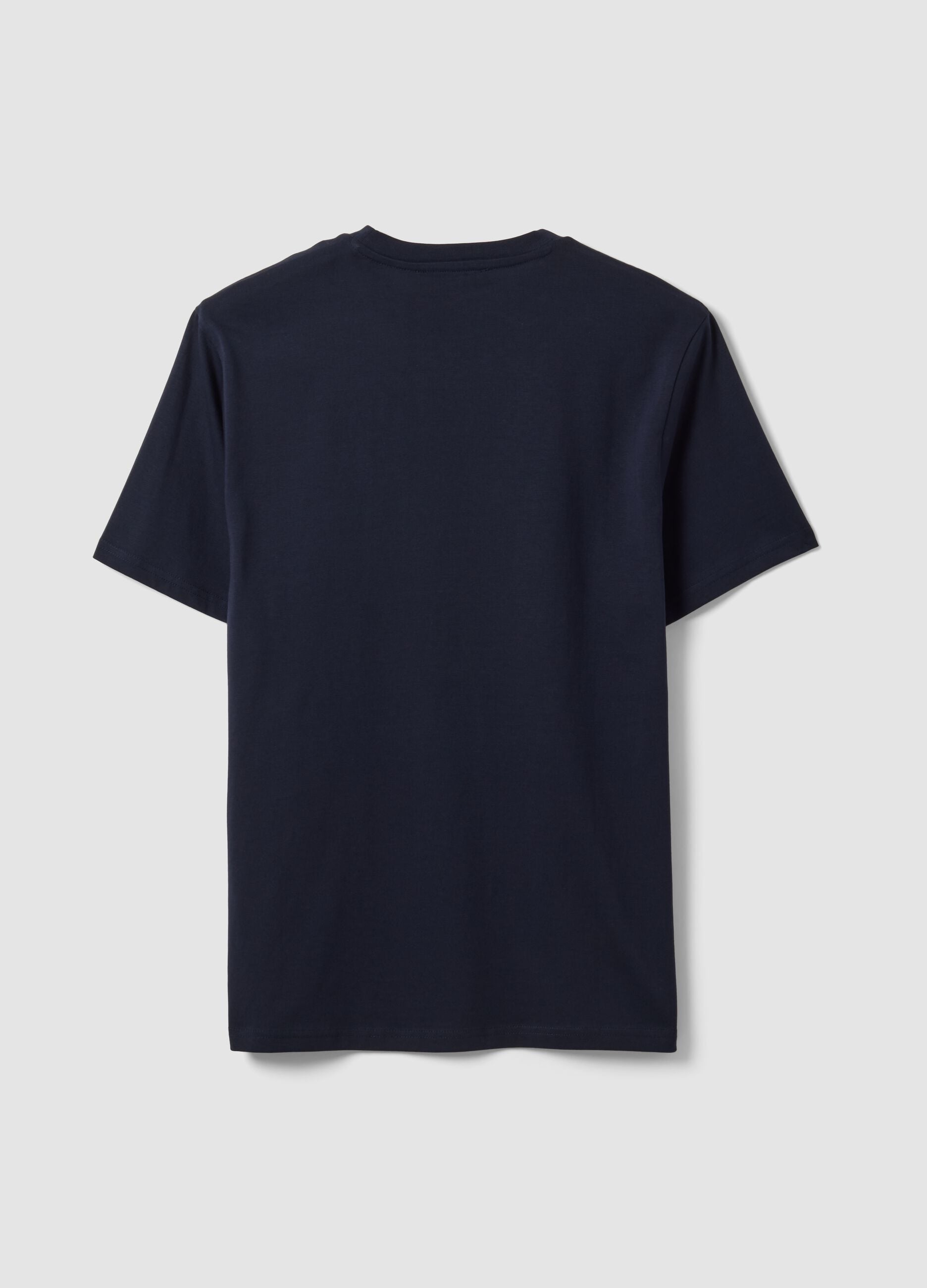 Blue pure cotton crew-neck T-shirt, regular fit