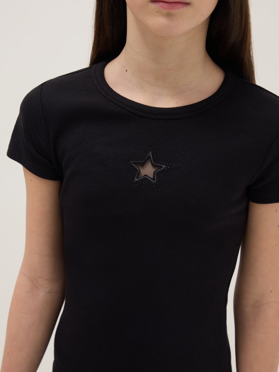 Abito fitted in cotone elasticizzato nero da ragazza con stella_2