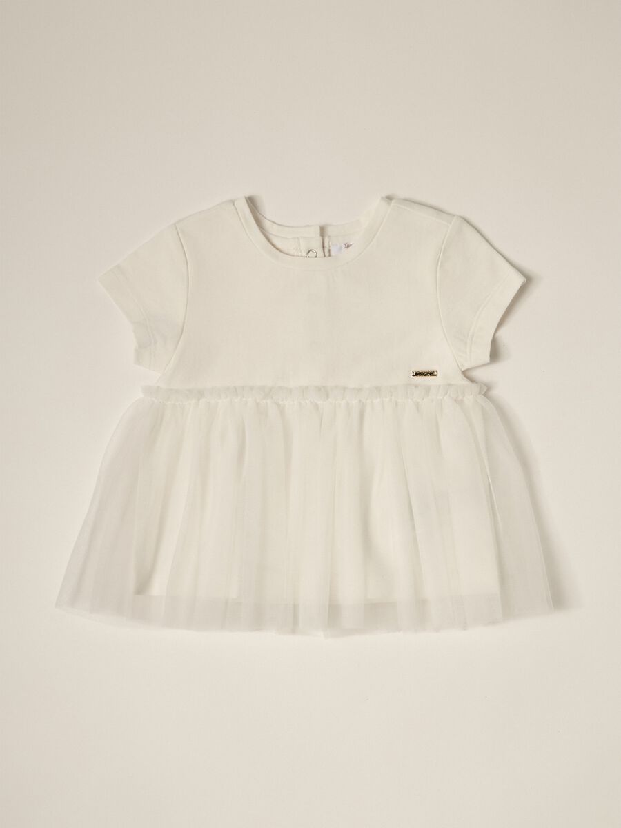 IANA newborn girl T-shirt in stretch jersey with tulle_0