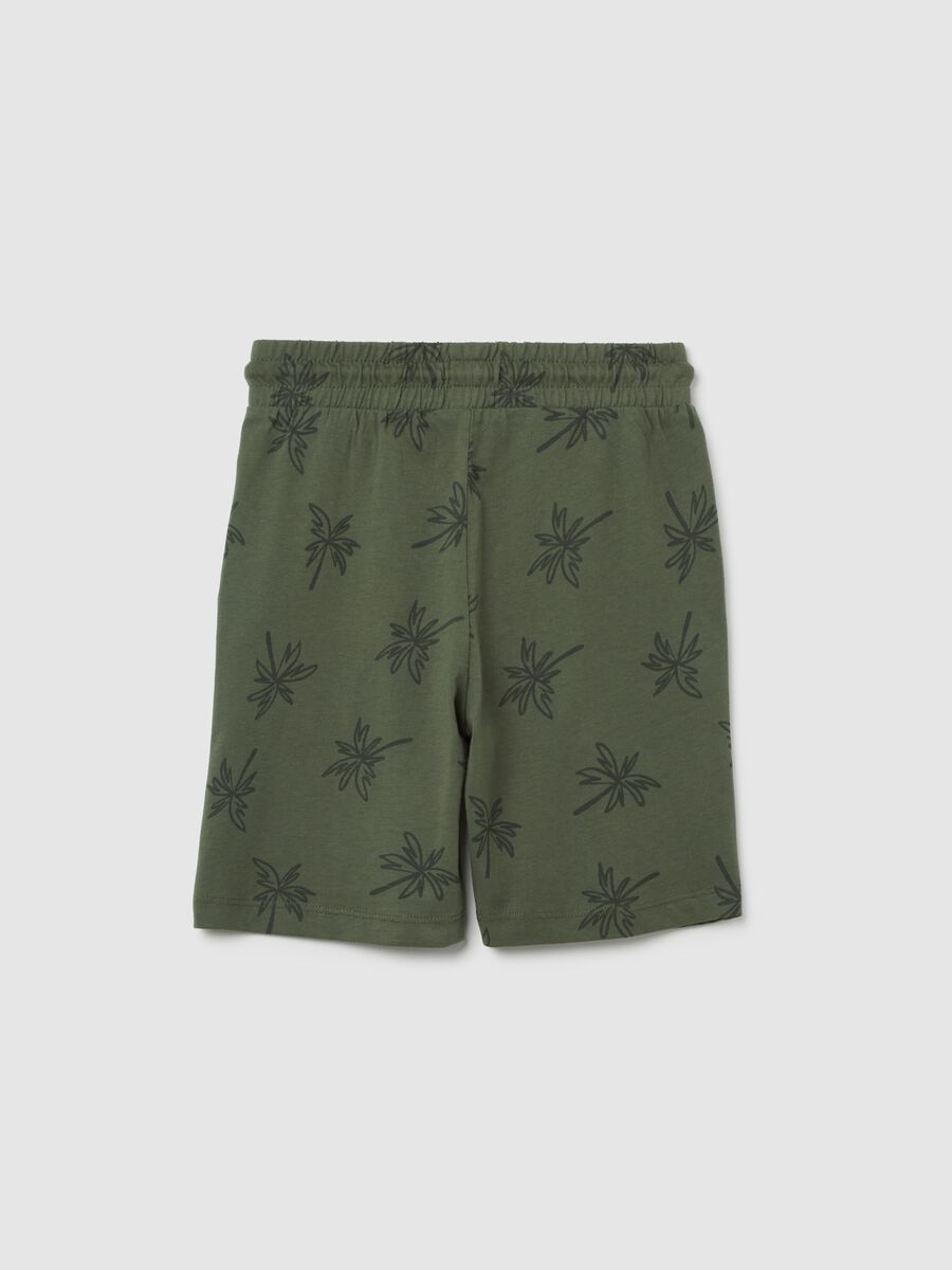Children's green cotton regular fit shorts with leaf print_1