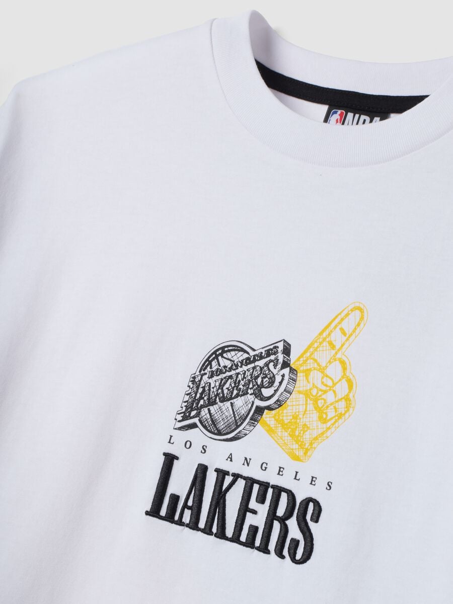 White pure cotton T-shirt with Lakers print_1