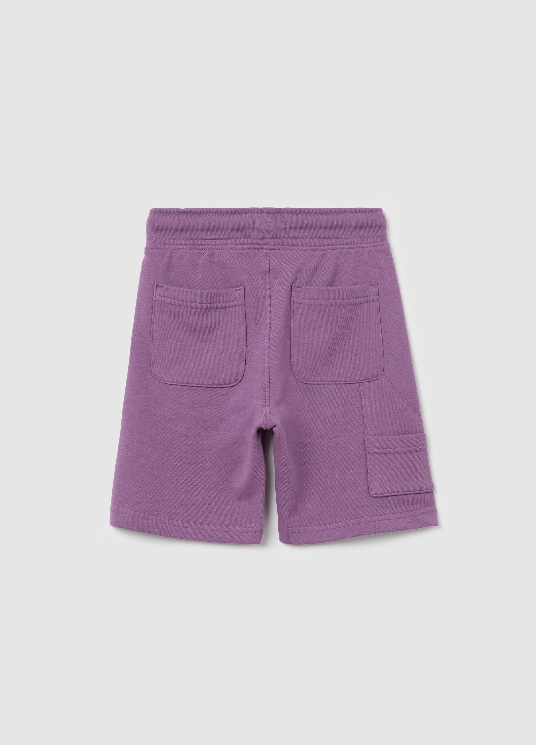 Purple worker Bermuda shorts in cotton with drawstring