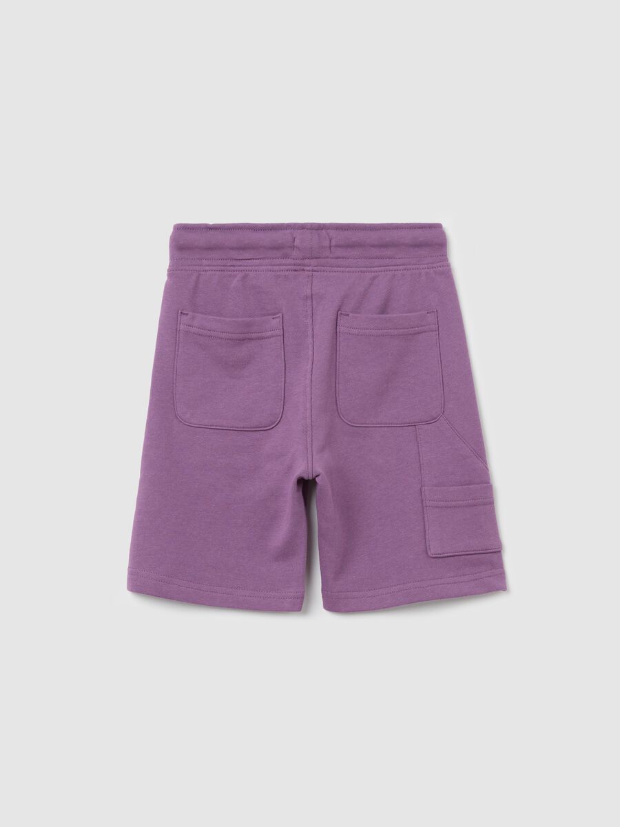 Purple worker Bermuda shorts in cotton with drawstring_1