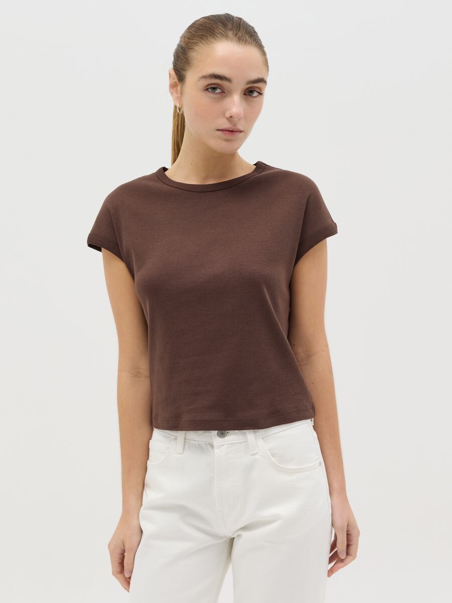 Brown T-shirt with kimono sleeves_0