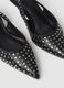 Black genuine leather slingback shoes with studs_2