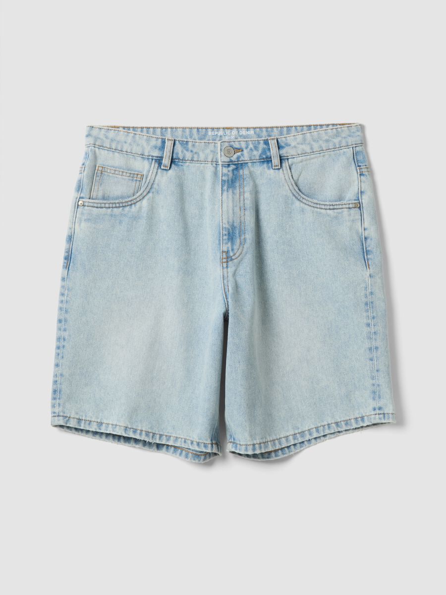 Light blue baggy-fit cotton-blend denim Bermuda shorts_4