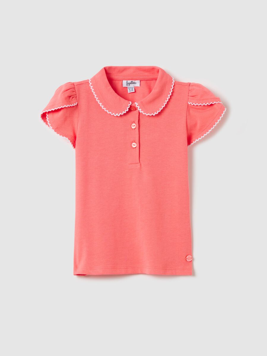 White stretch cotton polo shirt with flounce_0
