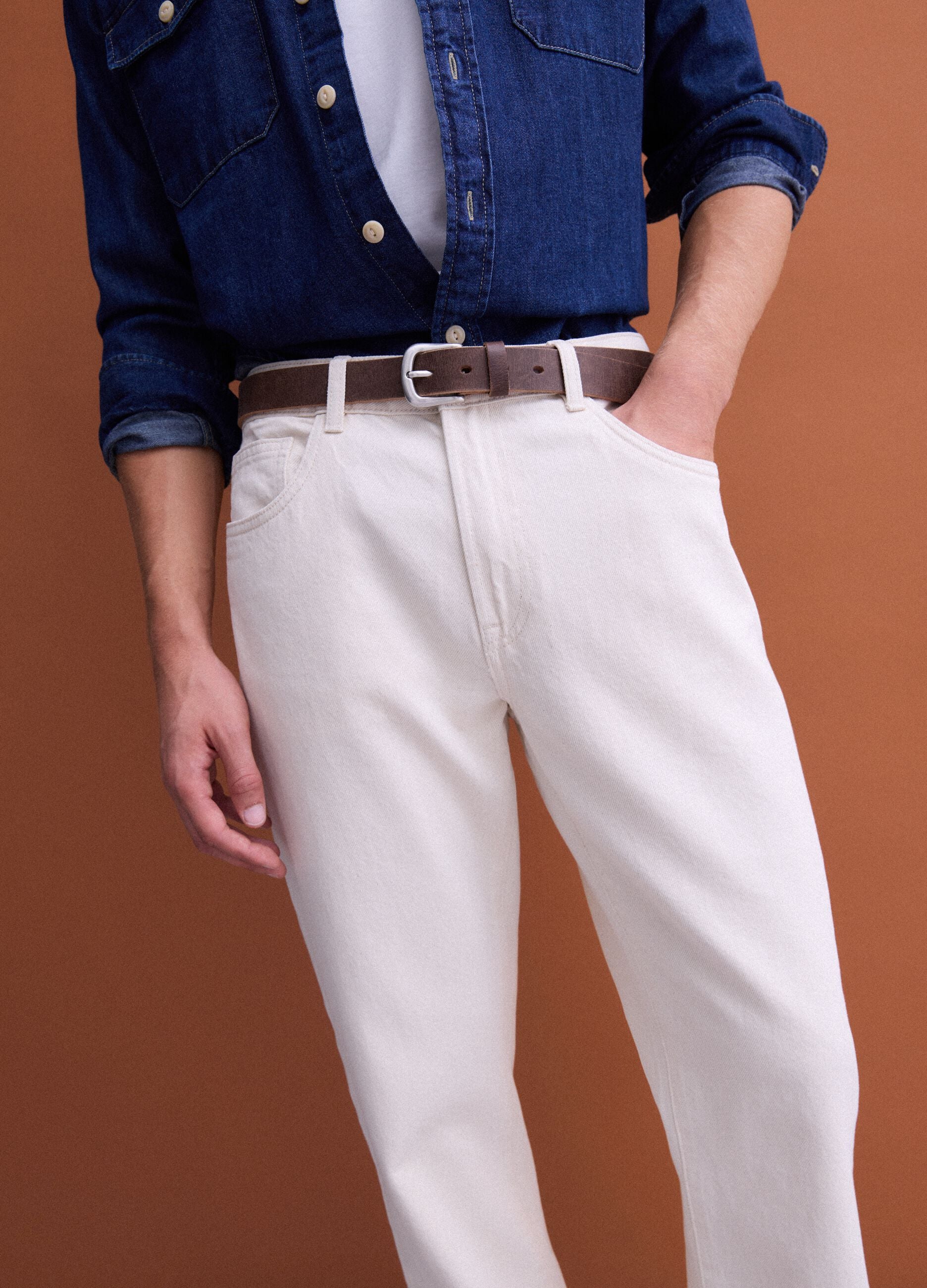 Jeans beige in puro cotone straight fit