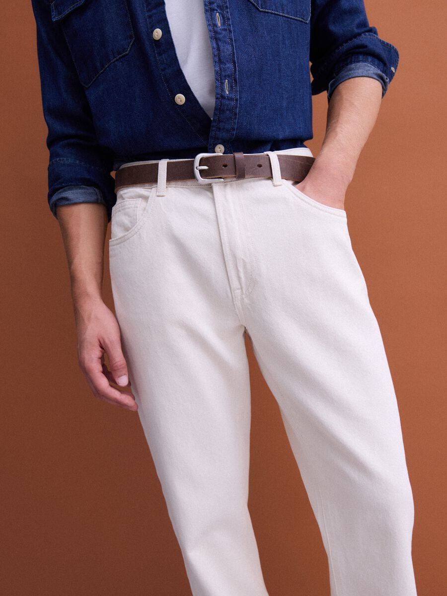 Jeans beige in puro cotone straight fit_2