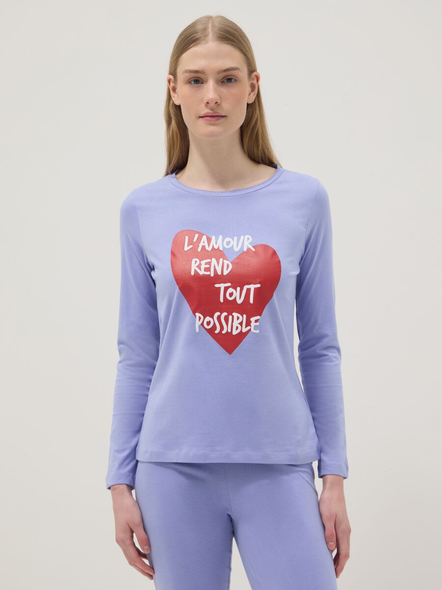 Pigiama in puro cotone viola regular fit con cuore_1