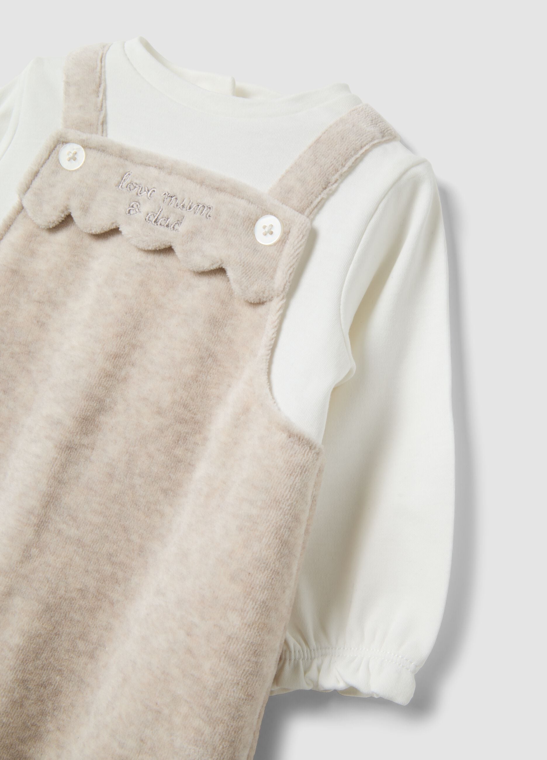 Beige organic cotton-blend babygrow with integrated bodysuit