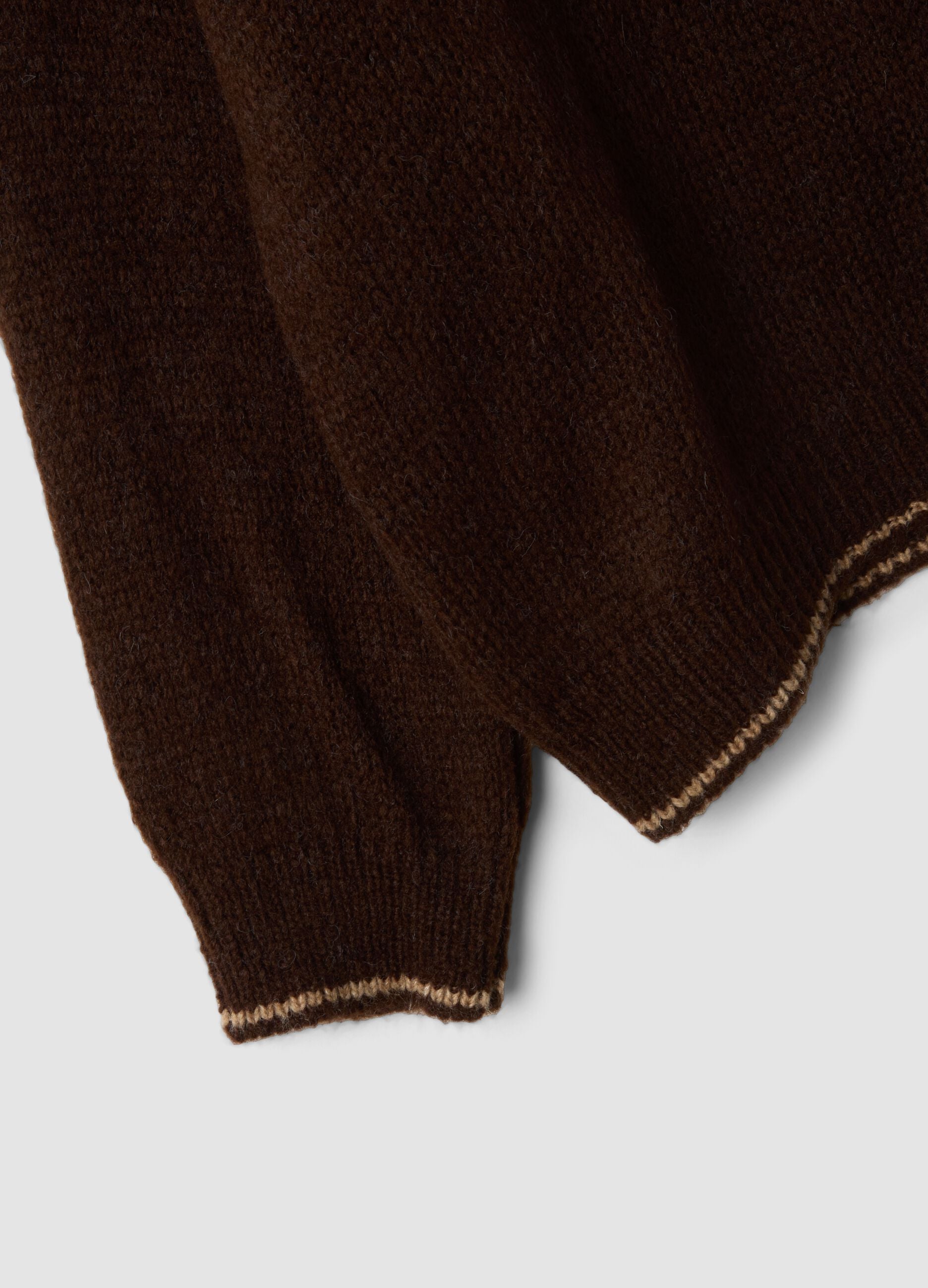 Brown regular-fit wool-blend jumper with contrast trims