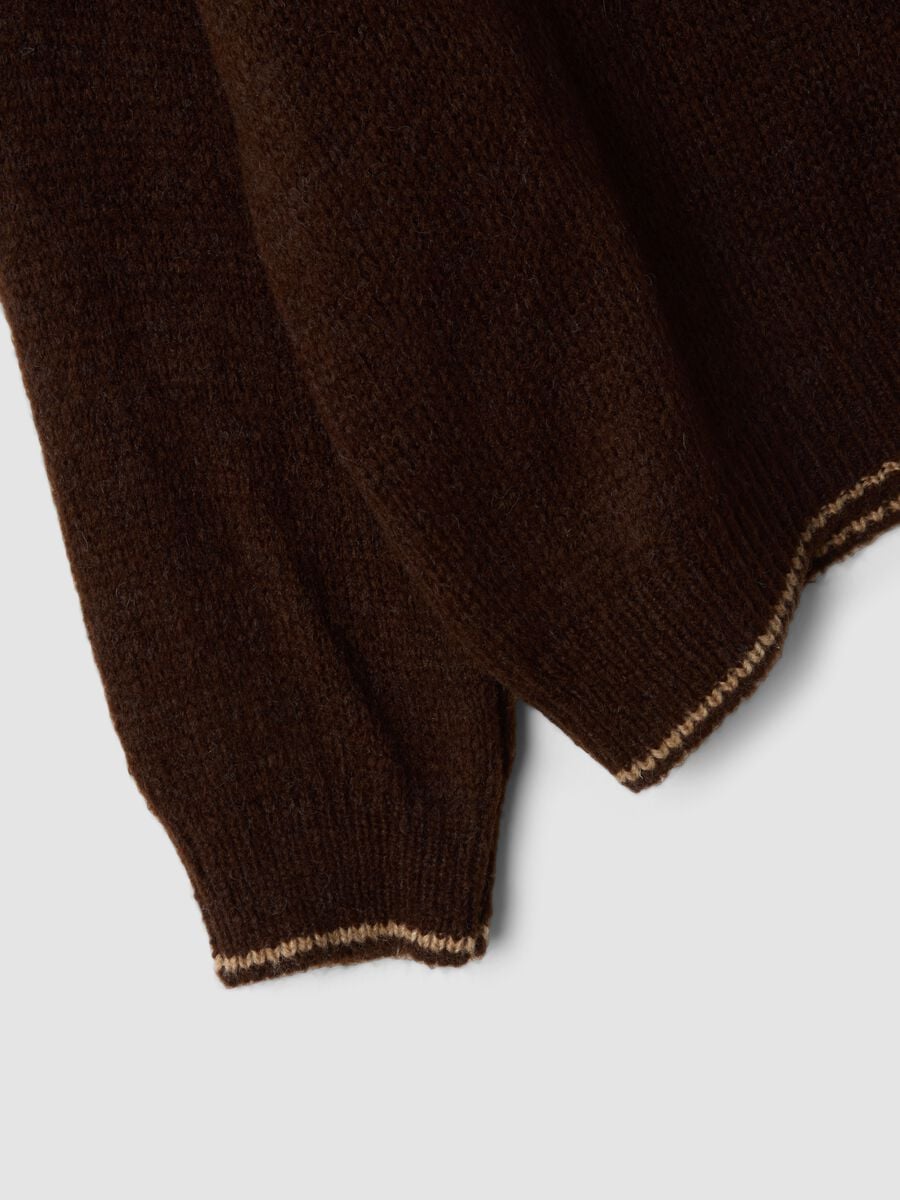 Brown regular-fit wool-blend jumper with contrast trims_1