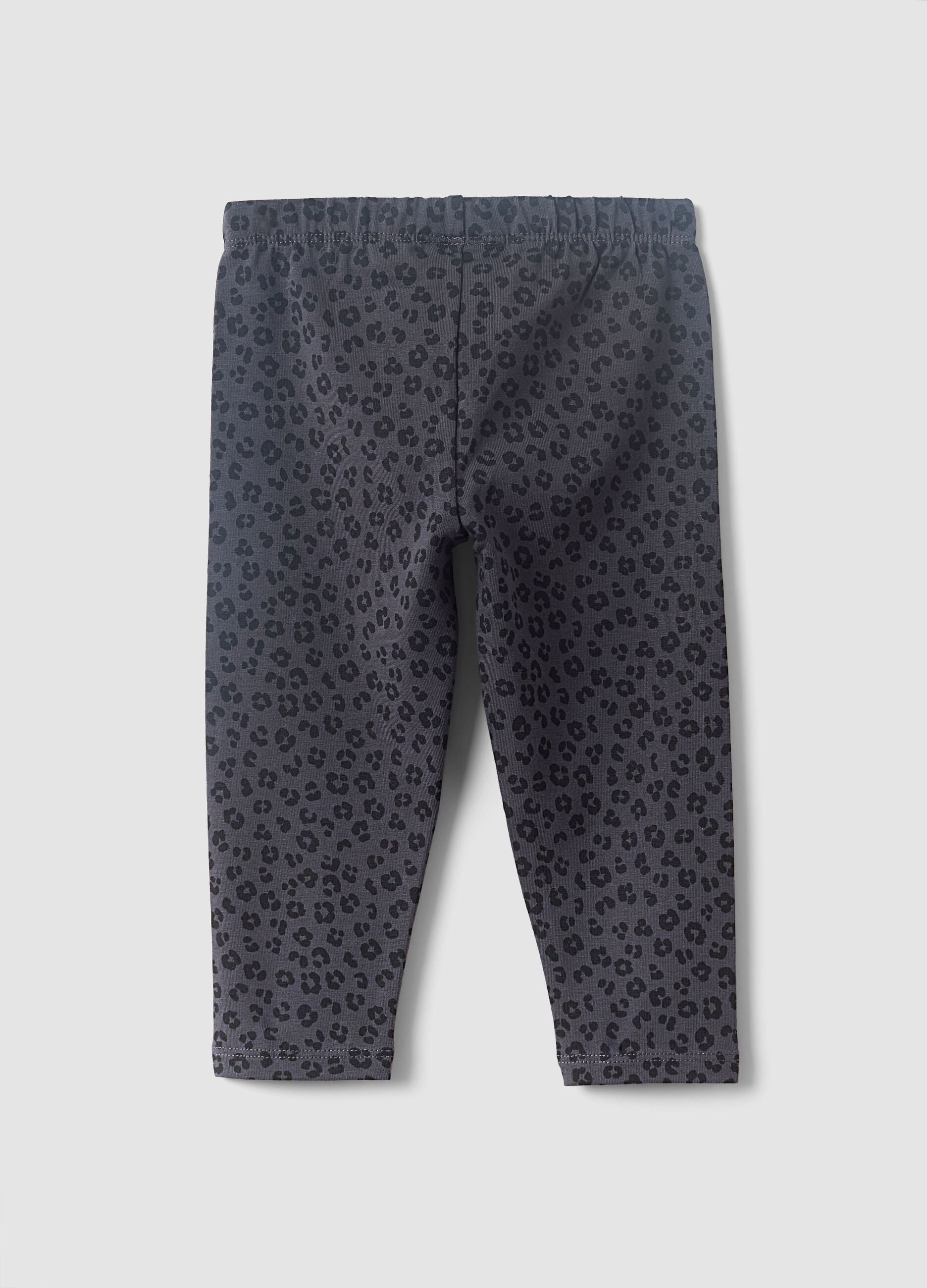 Black organic cotton-blend leggings with animal print for baby girl