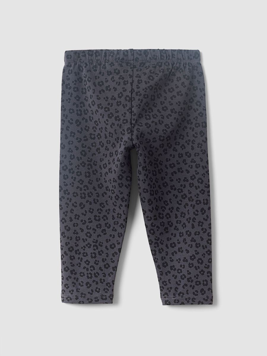 Leggings neri in misto cotone organico con fantasia animalier per bimba_1