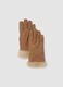 Brown genuine leather gloves with soft cuff_0