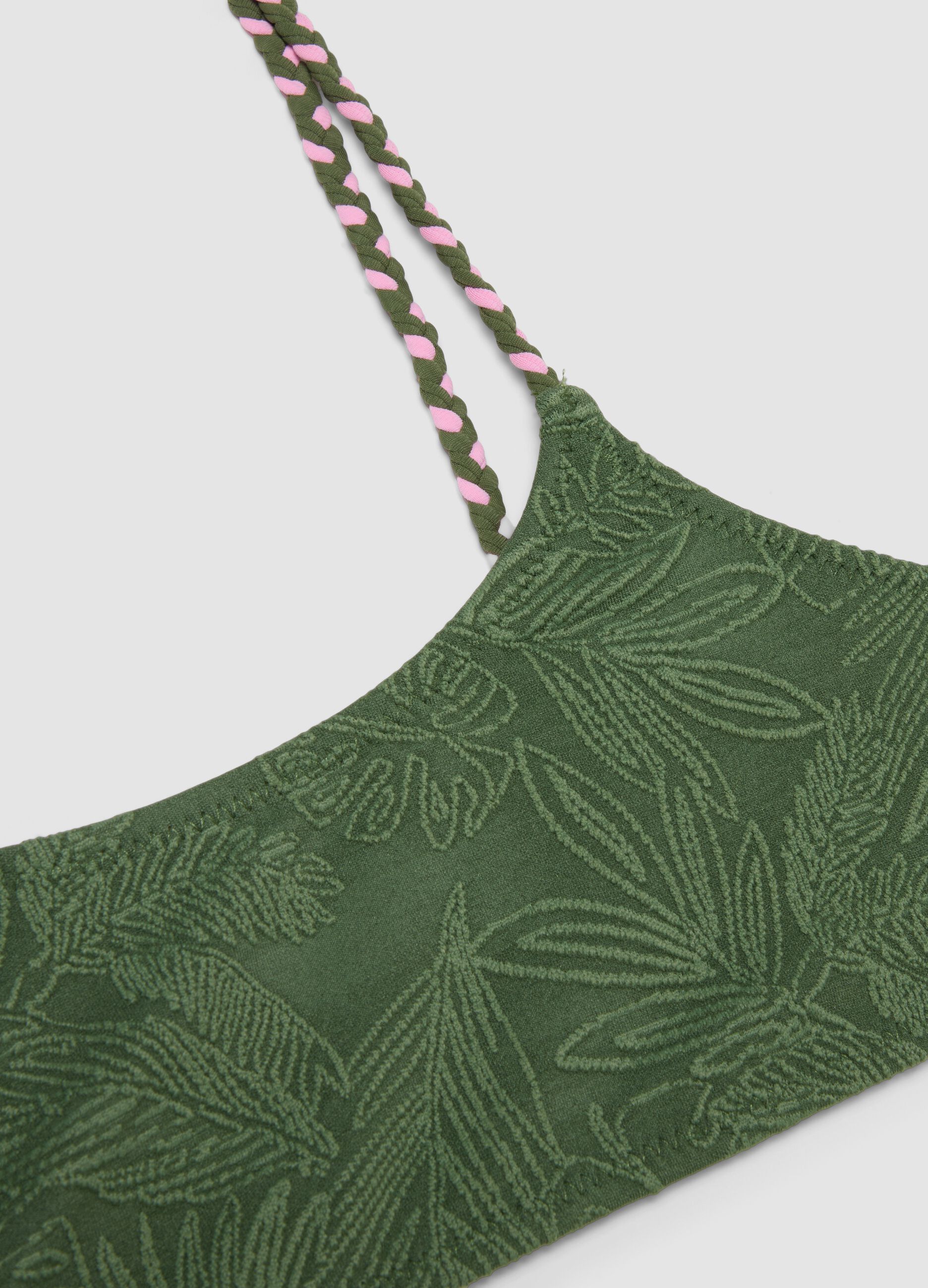 Green stretch bikini with foliage pattern
