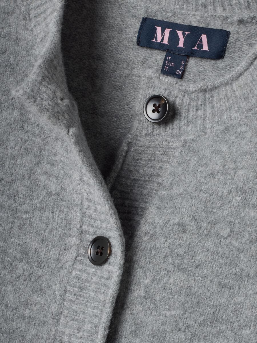 Grey Stretch Wool Crew-Neck Cardigan_1