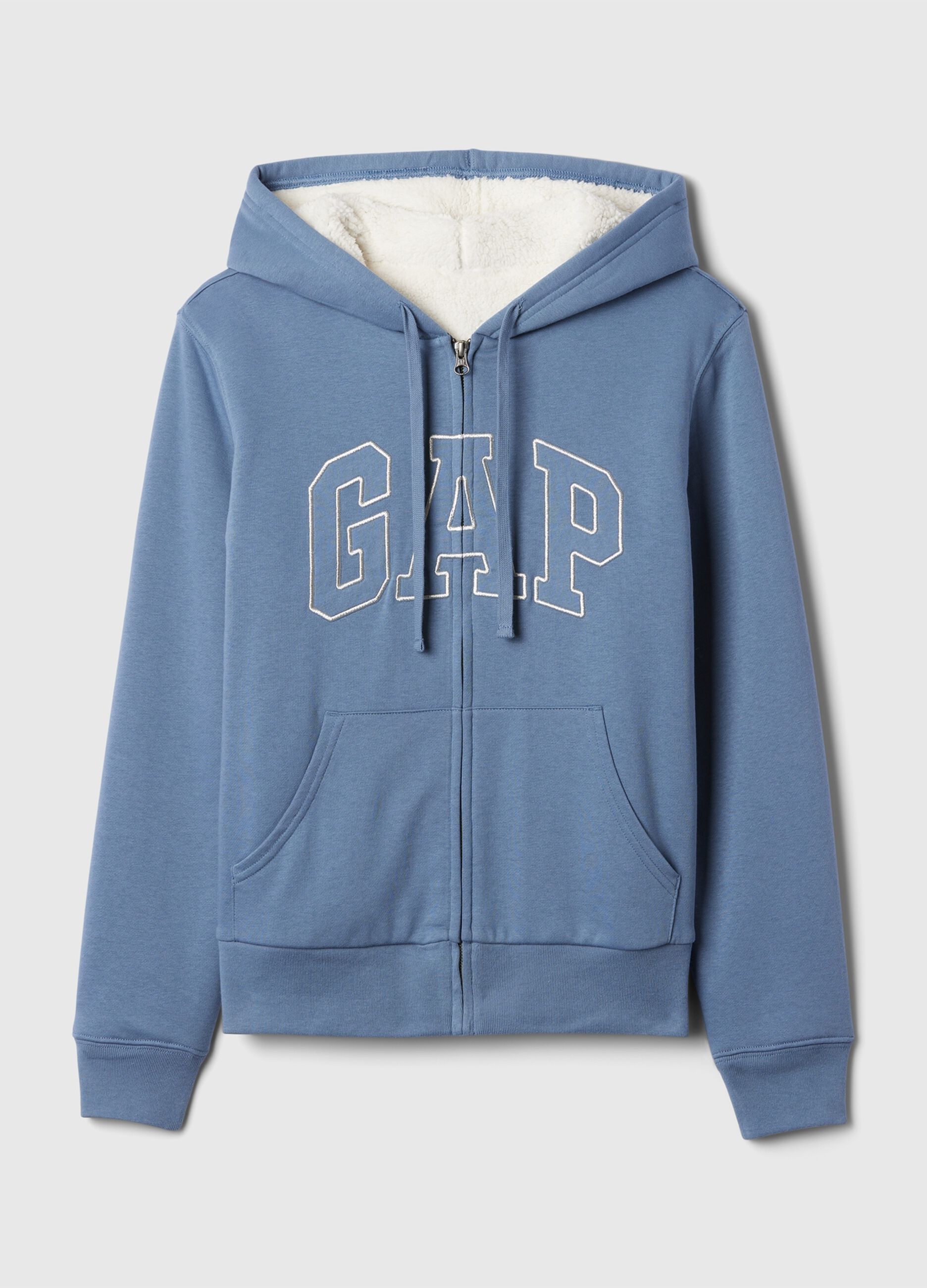 Full-zip sweatshirt with sherpa lining and logo embroidery