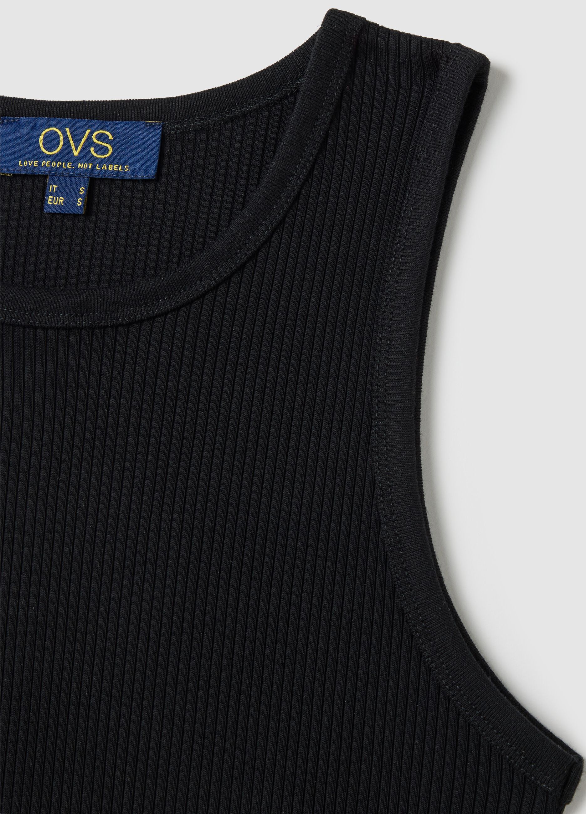 Black stretch cotton tank top by Ovs