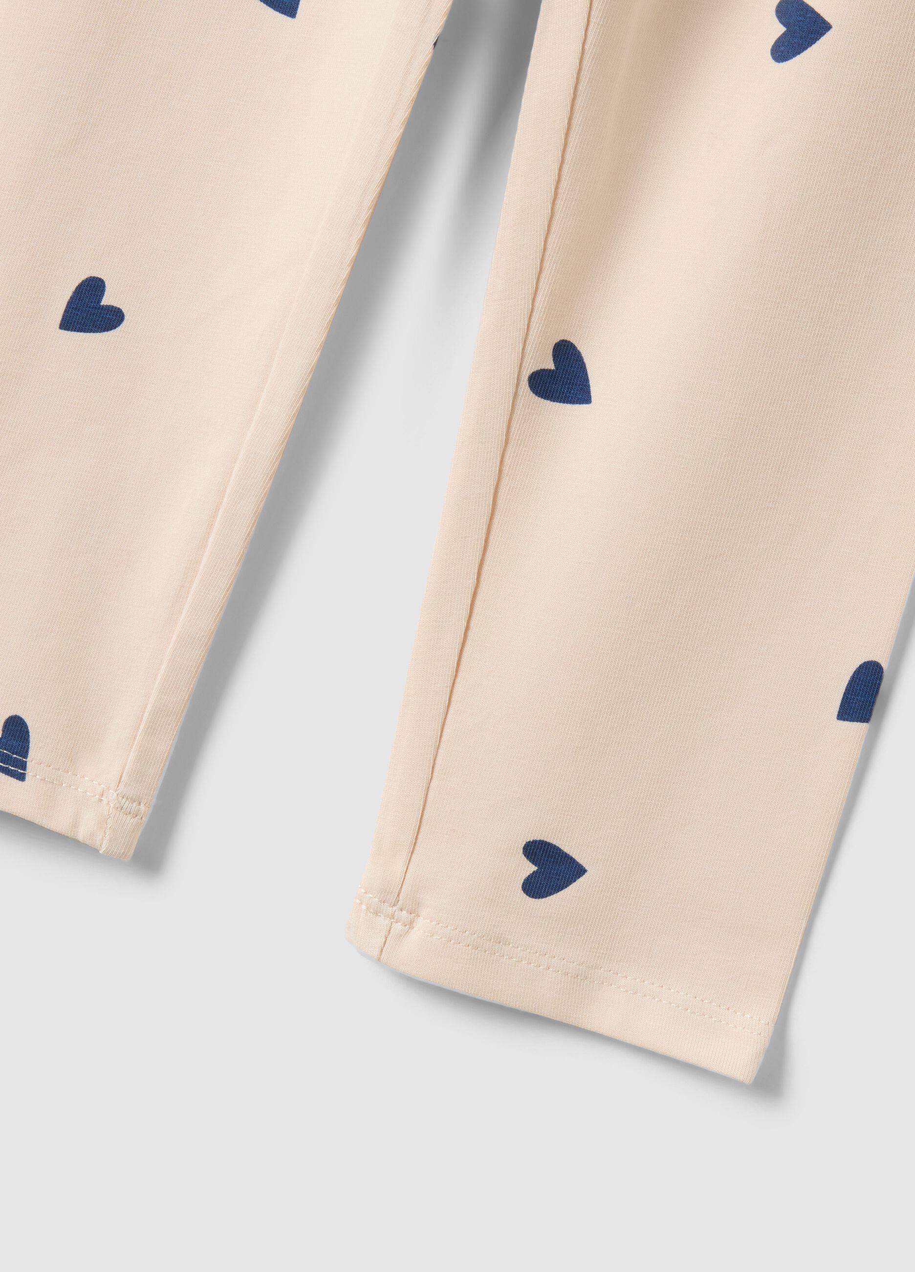 Girls' beige stretch cotton slim fit leggings with designs