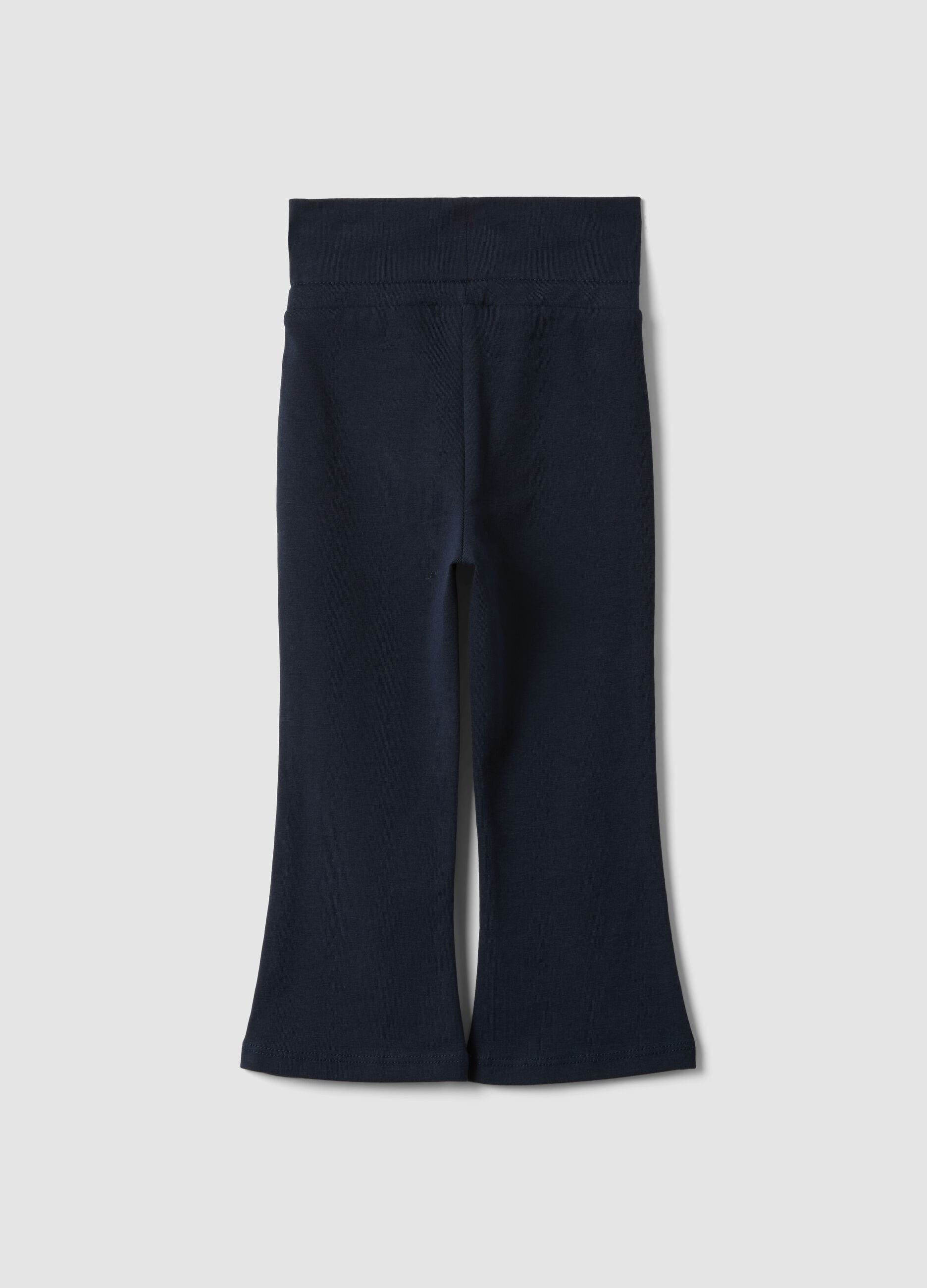 Blue flared leggings in organic cotton and stretch viscose for baby girl