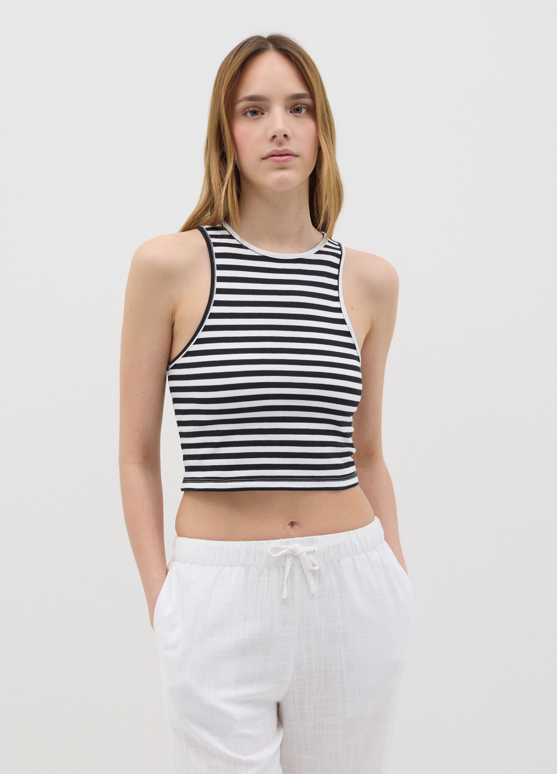 Women’s multicoloured short fitted top in stretch cotton