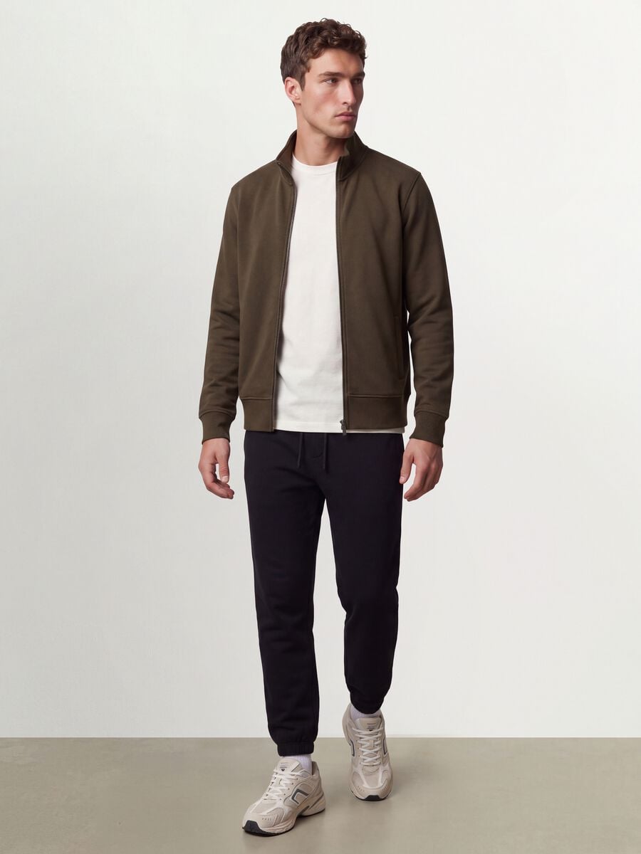 Felpa verde in misto cotone con girocollo e zip regular fit_1