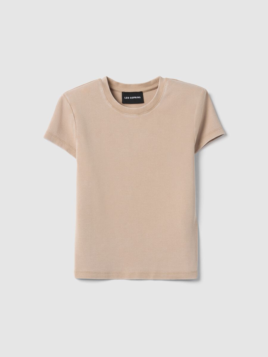 Beige stretch cotton fitted t-shirt_0