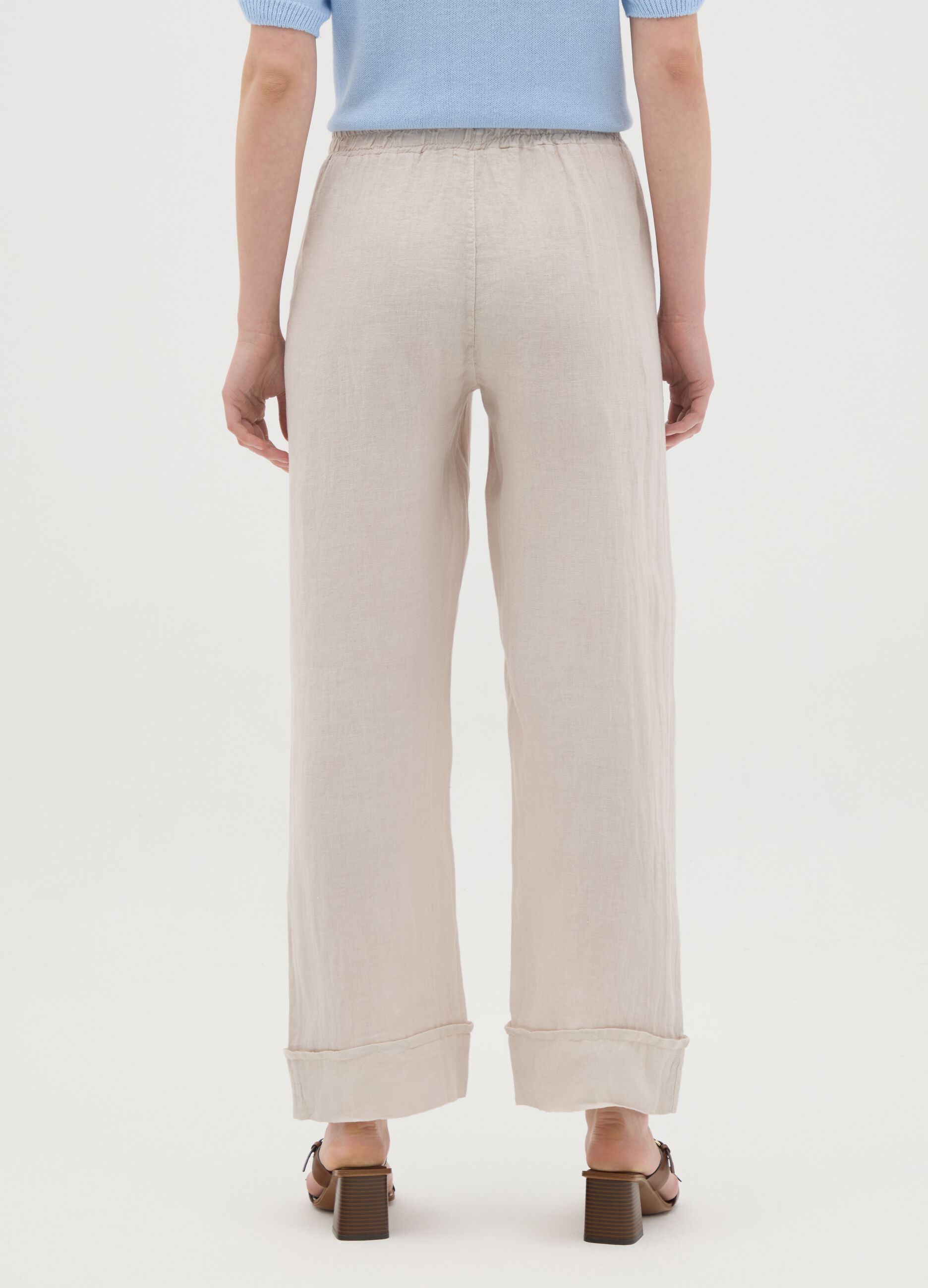Women's beige pure linen trousers with regular fit