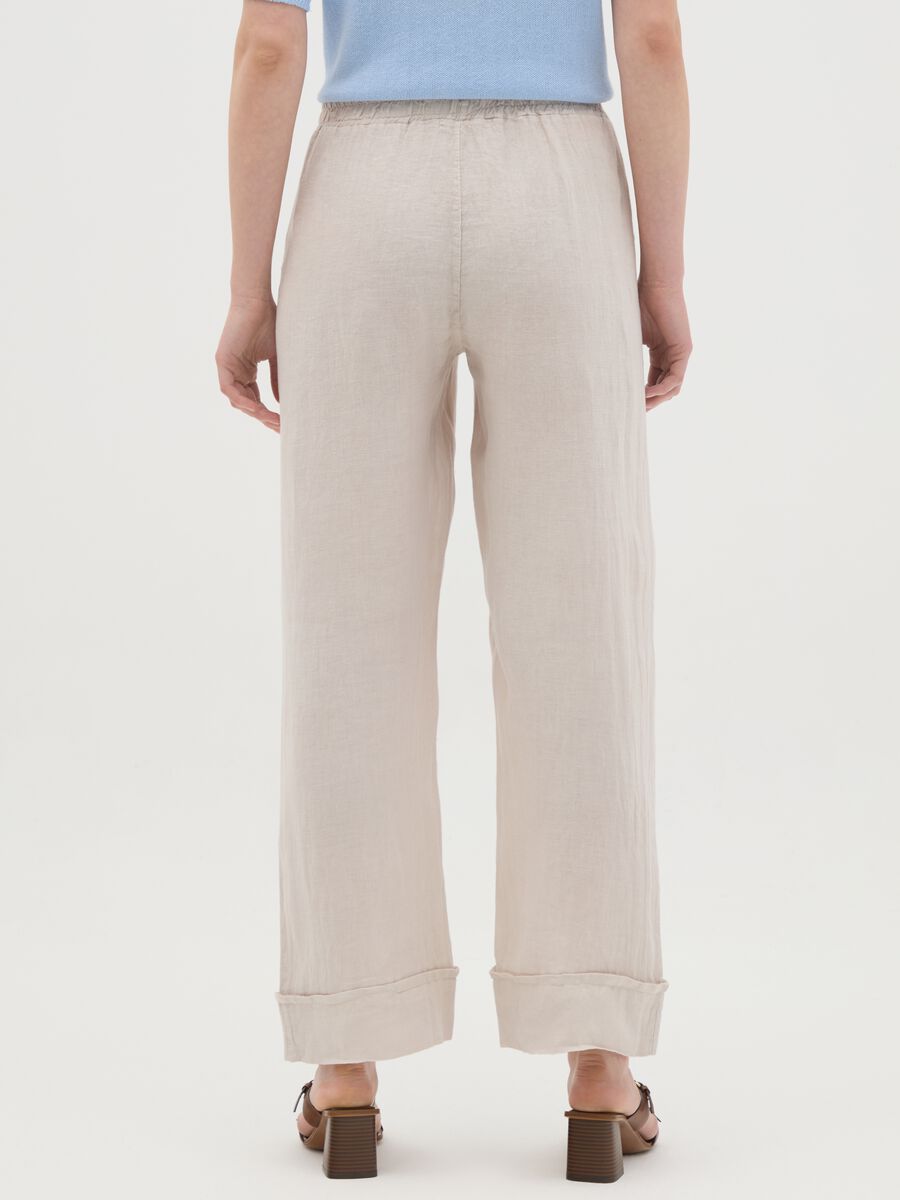 Women's beige pure linen trousers with regular fit_3