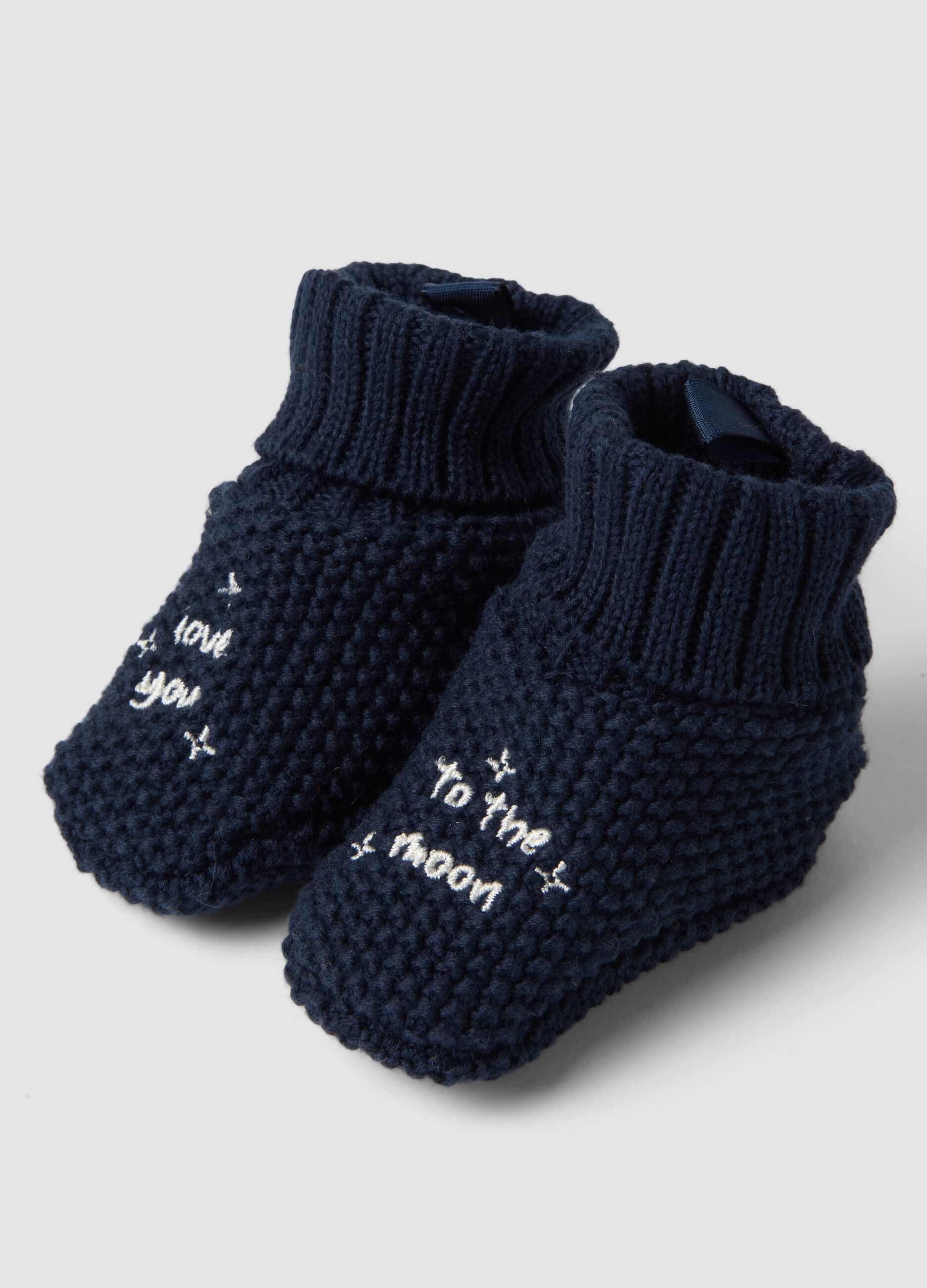 Midnight blue pure cotton knitted baby booties