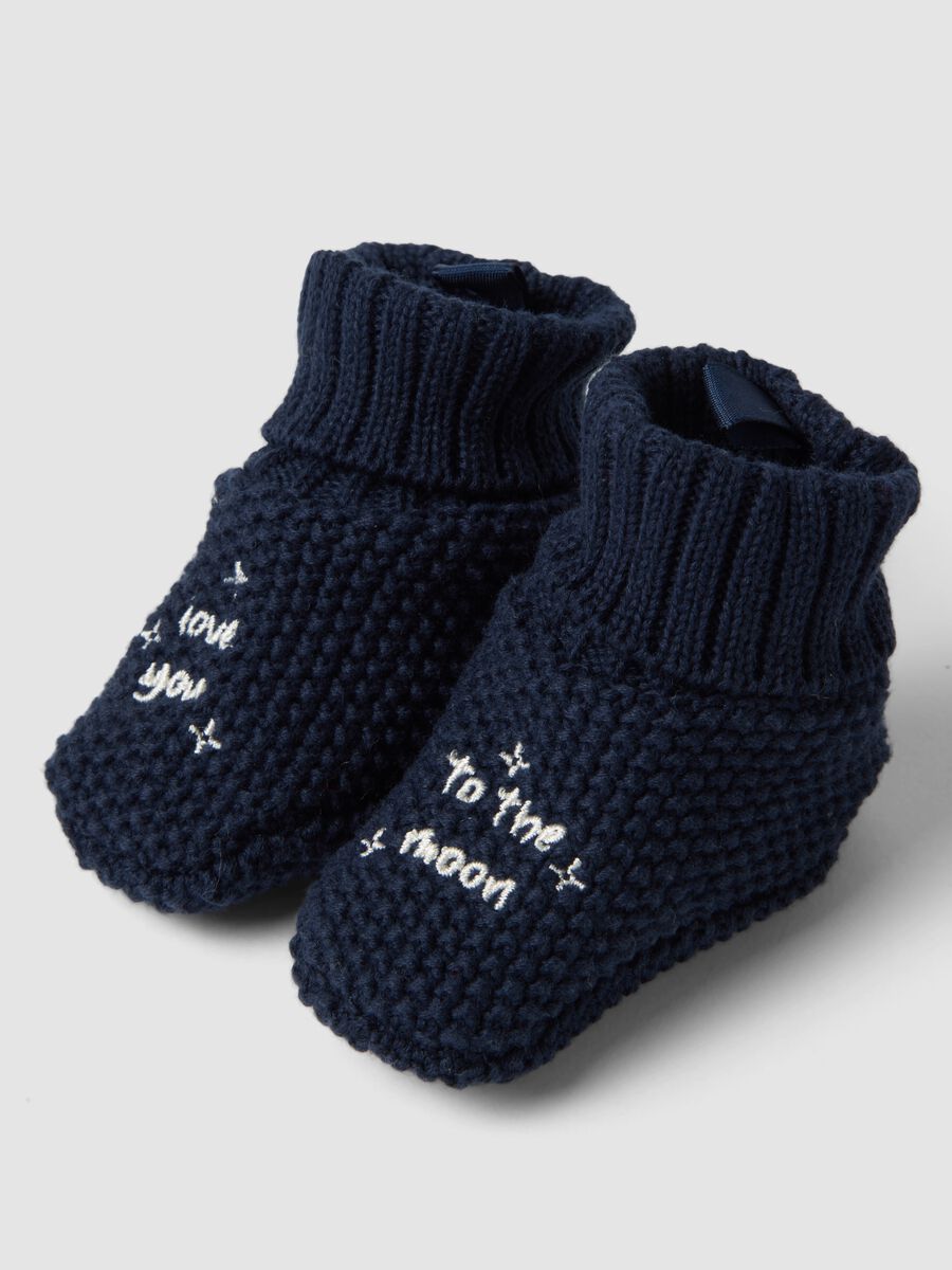 Midnight blue pure cotton knitted baby booties_1